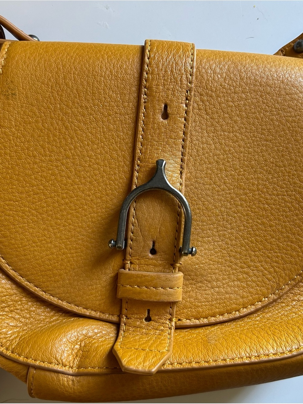 Lucky Brand Mustard Leather Crossbody with Buckle Accent